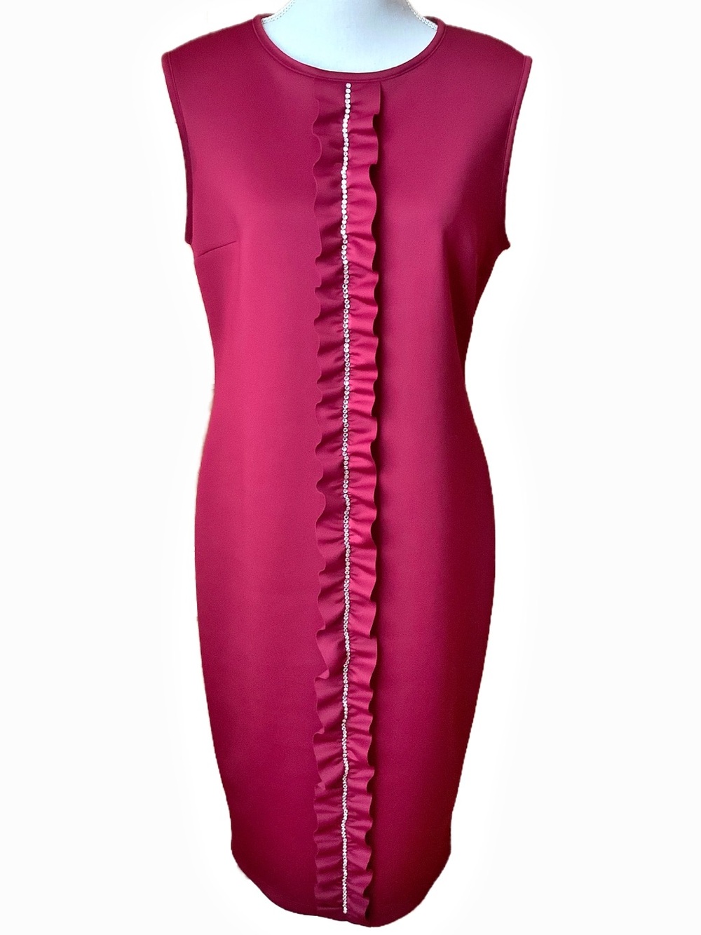 Periphery Deep Berry Red Scuba Ruffle Sheath Dress L NWT